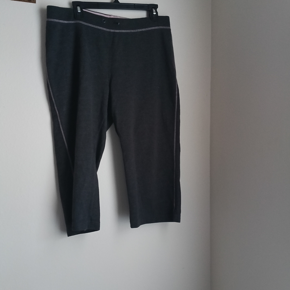N.Y.L Capri Women L Charcoal & Pink Cotton Blend Casual Lagenlook Running Errand
